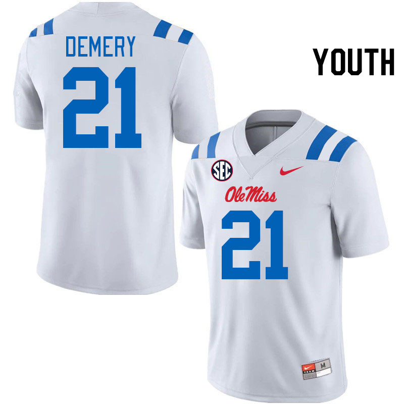 Youth #21 Daniel Demery Ole Miss Rebels 2024 New Uniforms College Football Jerseys Stitched-White